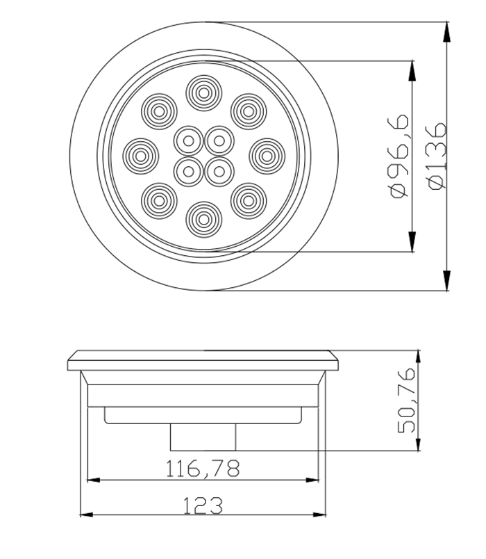 AAT-RL1201S LED TRUCK LIGHT 12LED with plug