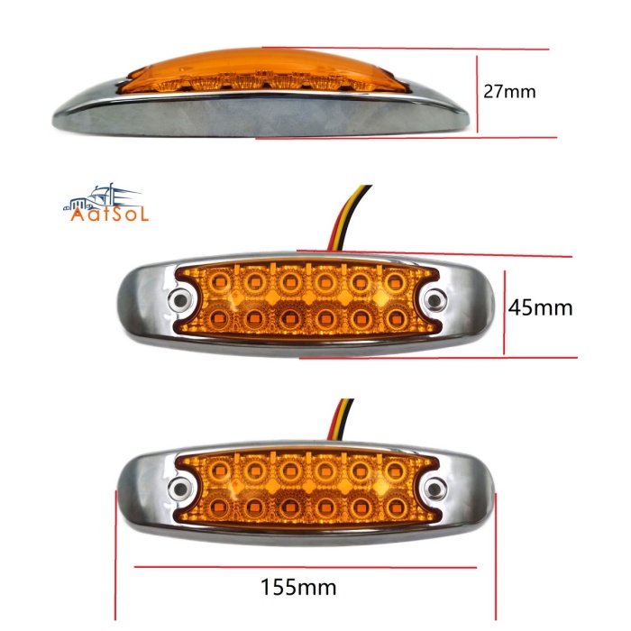 AAT-ML608-12TA IP65 Amber 12LED DC Universal LED Clearance Side Marker Truck Light Faro Posterior Lateral Plafon