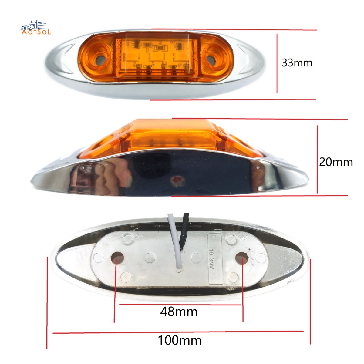 AAT-ML435-3 Farol foco faro plafon cucuya lateral 10-30V 3LED ambar rojo blanco azul verde para camion remolque RV bus