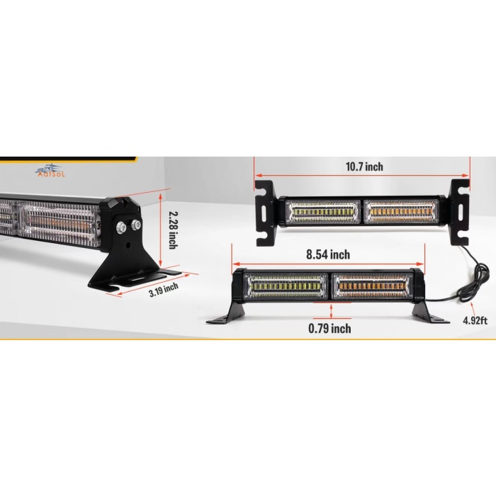 AAT-FE208 Luces estroboscópicas LED para tablero de automóvil, luces intermitentes de emergencia para parabrisas, barra de luz de advertencia con montaje con ventosas
