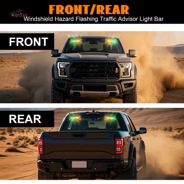 AAT-FE208 Luces estroboscópicas LED para tablero de automóvil, luces intermitentes de emergencia para parabrisas, barra de luz de advertencia con montaje con ventosas