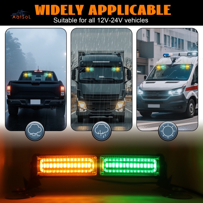 AAT-FE208 Luces estroboscópicas LED para tablero de automóvil, luces intermitentes de emergencia para parabrisas, barra de luz de advertencia con montaje con ventosas