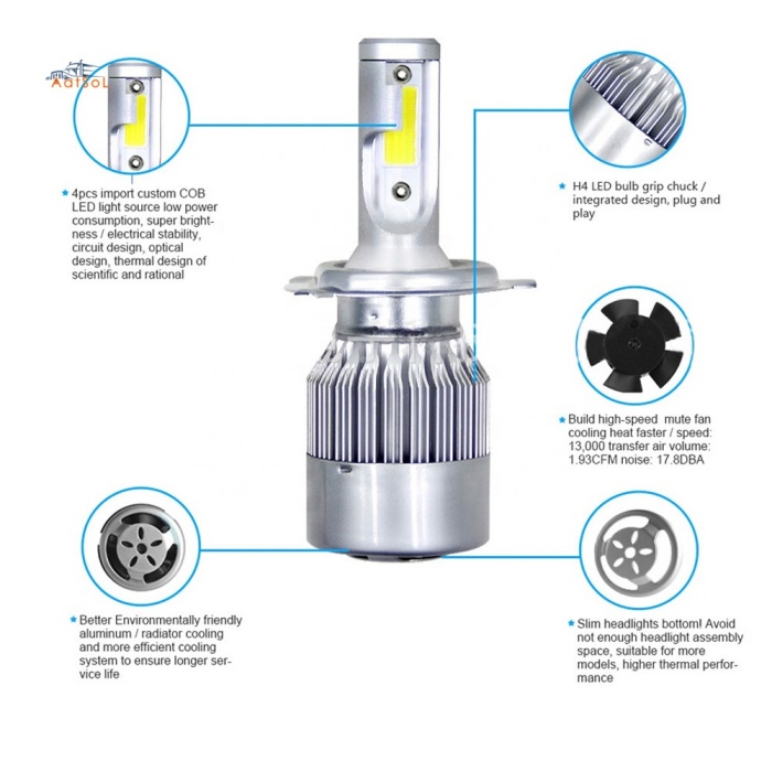 C6 H4 Car Light Accessories C6 H4 H13 9004 9007 Auto Lighting System 36W 6000K H4 9005 9006 LED Headlight Bulb