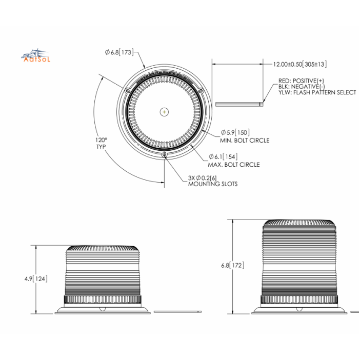 AAT-6570 Heavy Duty Safety DC12-48V LED Emergency Rotating Light , Low Profile Aluminum 4